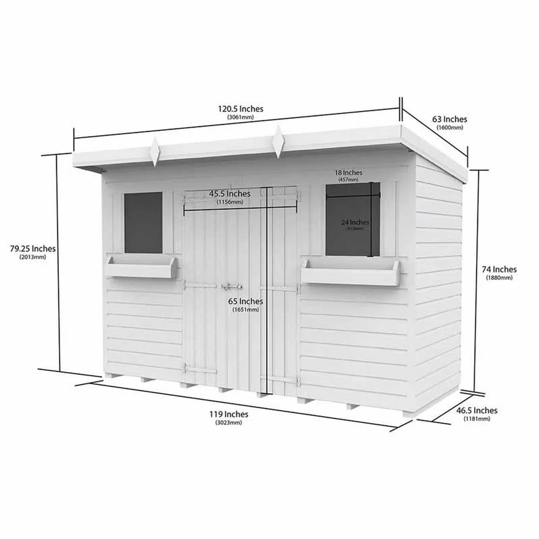 Buttercup Farm 10 x 4 Feet Pent Summer Shed - Wood - L118 x W302 x H201 cm in Brown 3