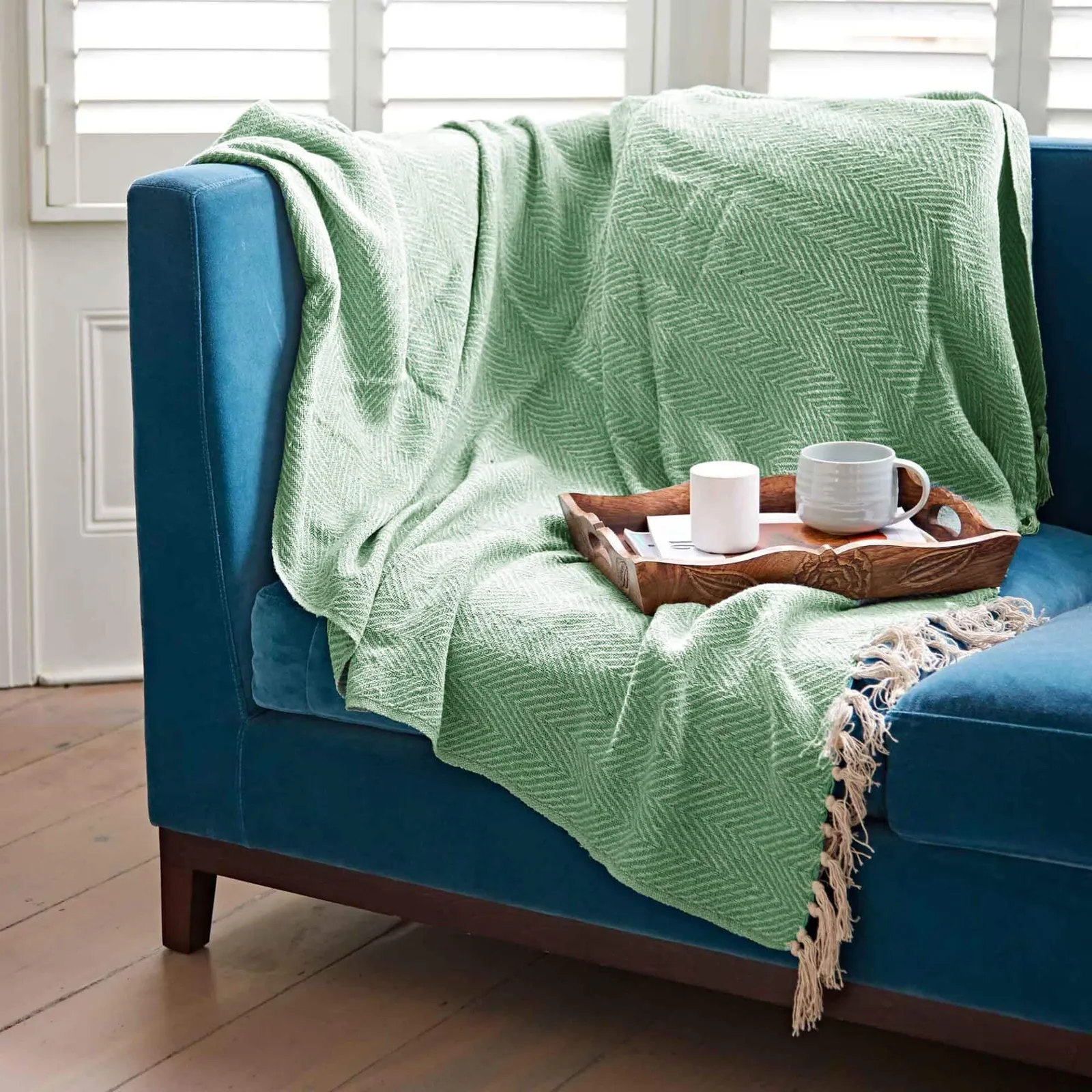 Paper High Chevron Repurposed Cotton Throw in Green
