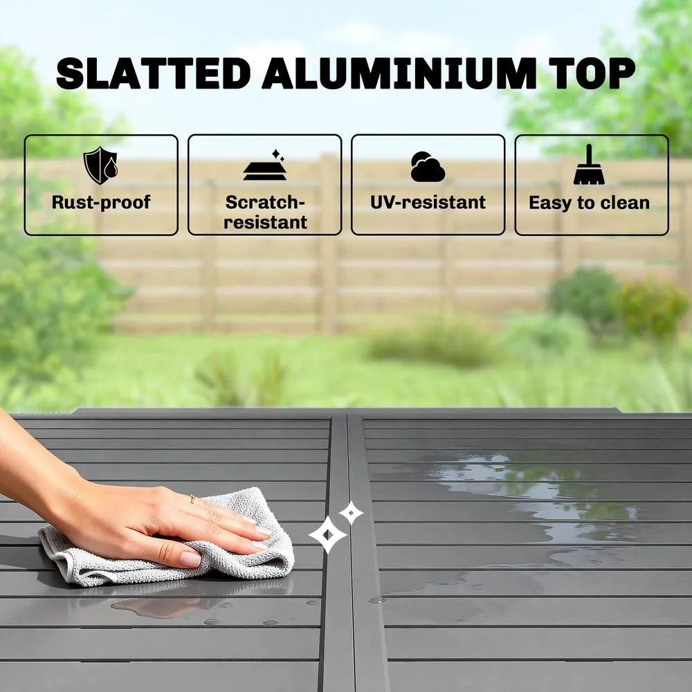 OUTSUNNY Extending Garden Table for 4-8, Aluminium Outdoor Table, Dark Grey 6