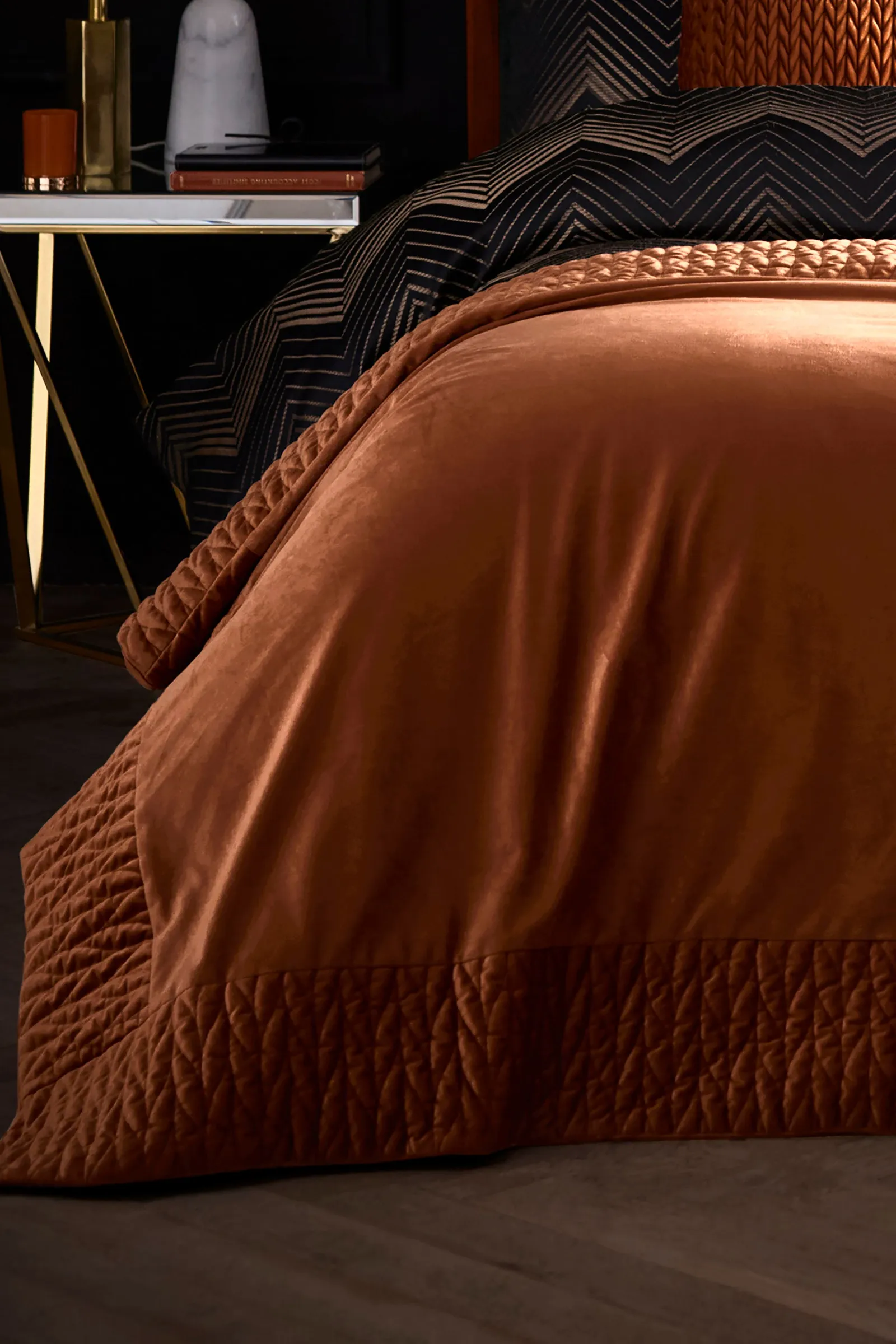 Laurence Llewelyn-Bowen 'Siena' Quilted Velvet Bedspread in Red