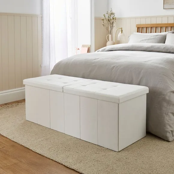 Faux Linen Bed Ottoman 1