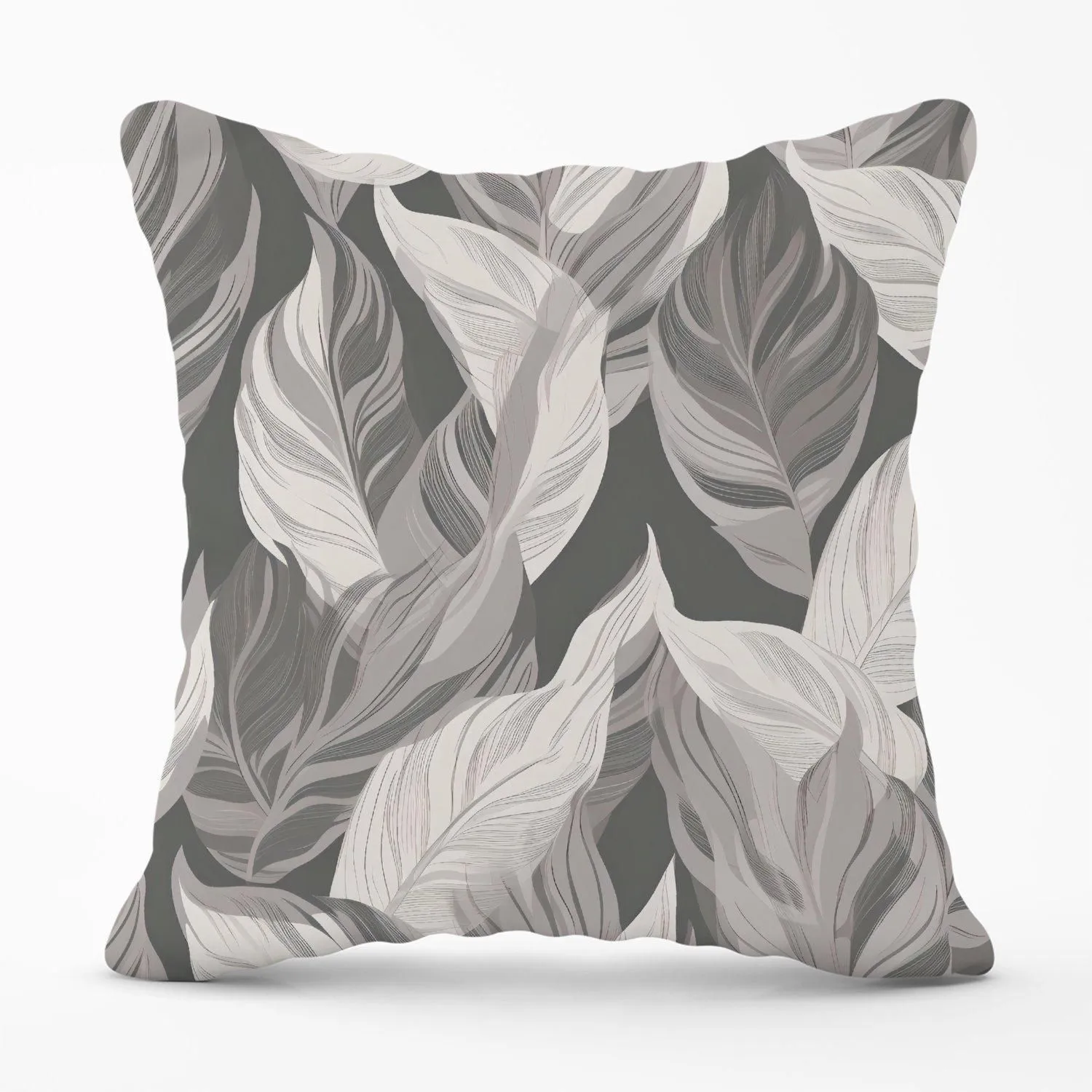 Warren Reed - Designer Grey Floral Leaves Outdoor Cushion