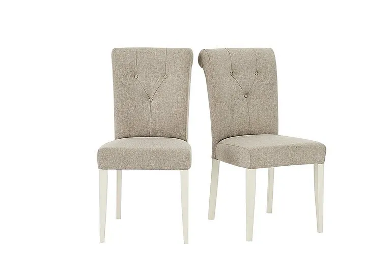 Annecy Pair of Upholstered Fabric Roll Back Dining Chairs - Soft Grey