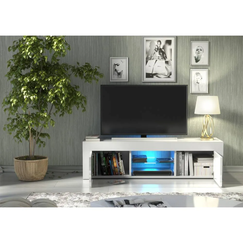 Creative Furniture Loom TV Unit 130cm - White with Gloss Doors & LED Lights 3
