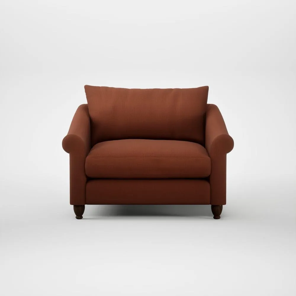 Heal's Devon Loveseat Smart Cotton Linen Rust Walnut Stained Feet 2