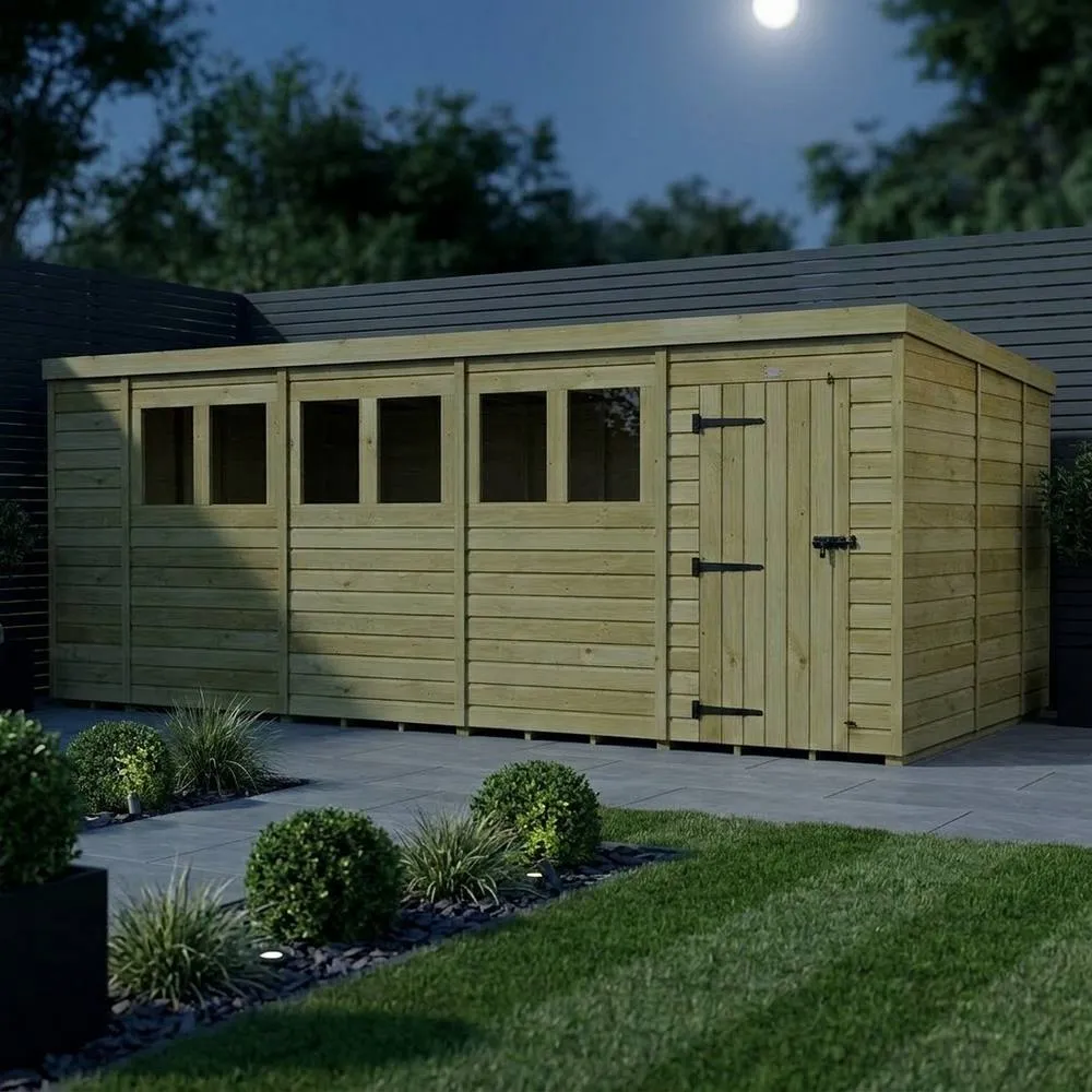Buttercup Farm 18ft x 9ft Pent Garden Shed Single Door With Windows - Timber in Brown 3