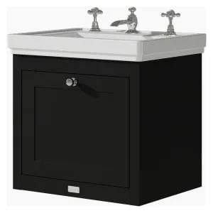 Bayswater Hartleigh Matt Black Traditional Wall HUng Vanity Unit & 3 Tap Hole White Recessed Basin - 500mm 2