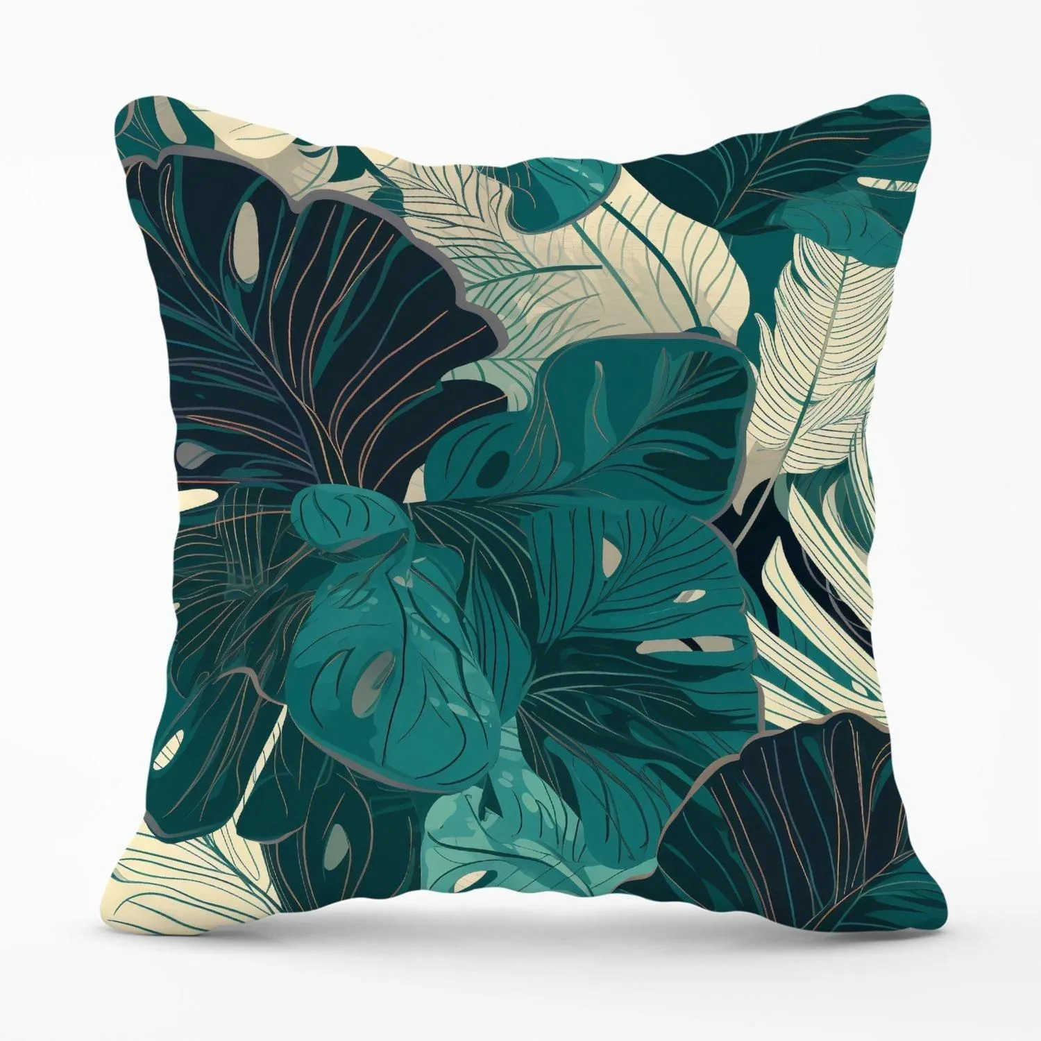 Warren Reed - Designer Tropical Green Leaves Outdoor Cushion