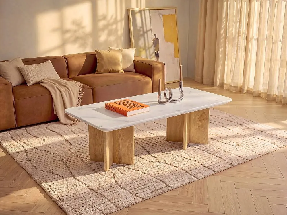 Vente-unique Coffee Table In Marble & Mango Wood - White & Light Natural 3