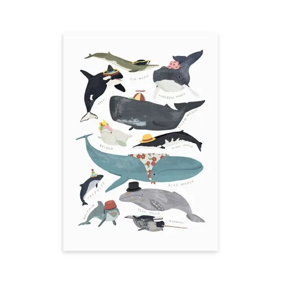 East End Prints Whales In Hats Print 2