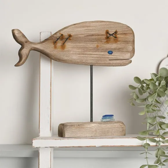 Love Life By The Sea Driftwood & Sea Glass Whale Ornament