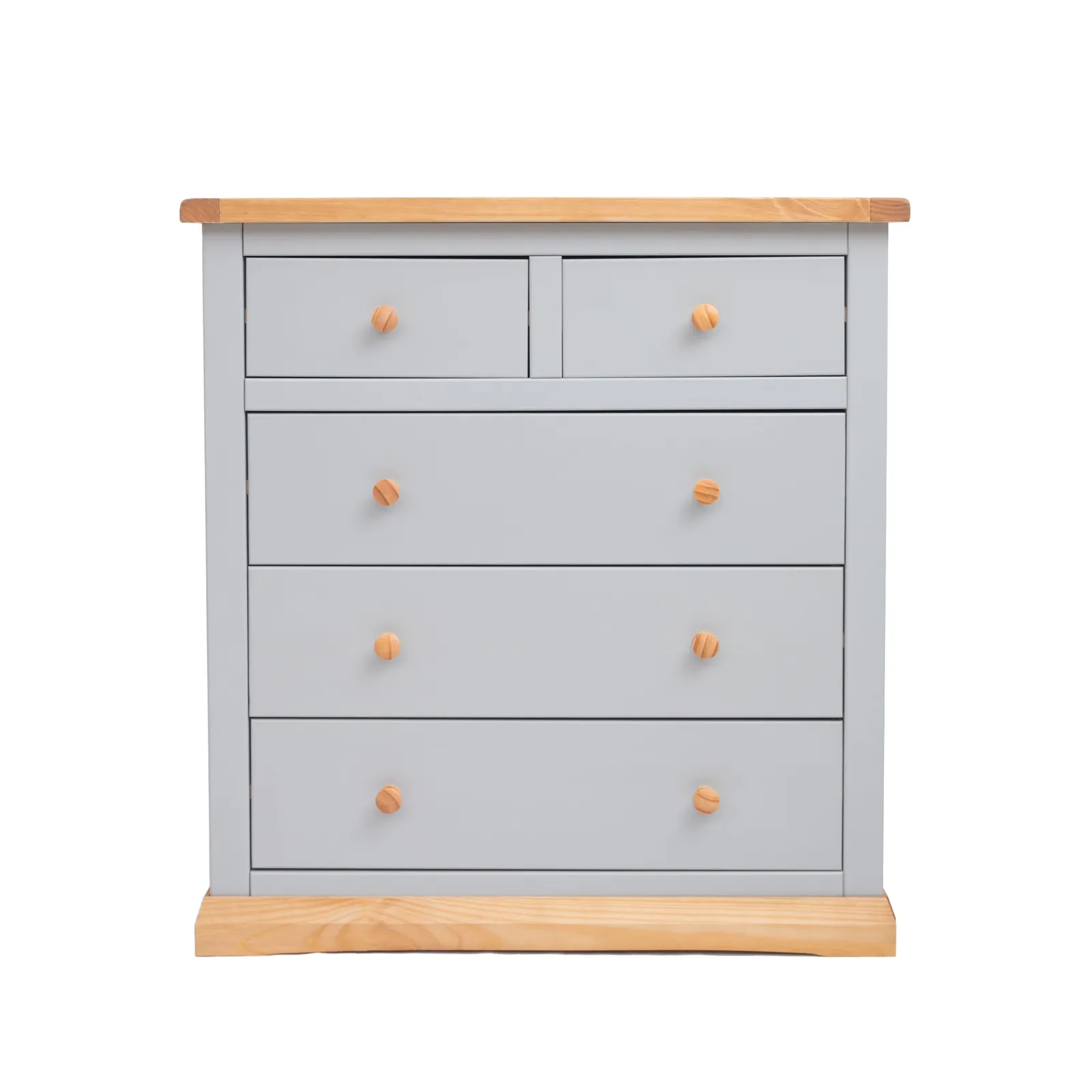 Cabinet Bits Bomporto 5 Drawer Chest of Drawers Wood Knob in Light Grey