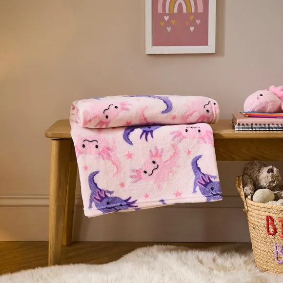 Cleo the Axolotl Printed Fleece 170cm x 130cm Throw Blanket