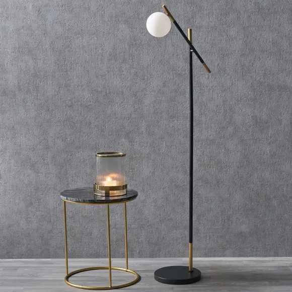 Wanda White Orb and Black Metal Reading Floor Lamp