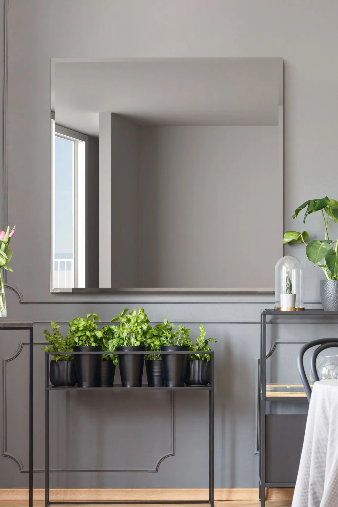 MirrorOutlet All Glass Modern Bevelled Square Wall Mirror 39" X 39" (100x100CM) in Silver