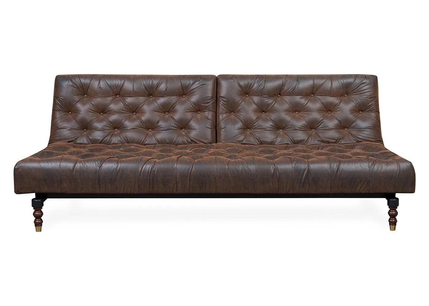 Heal's 40 Winks Sofa Bed In Antique Faux Leather Brown Dark Turned Feet