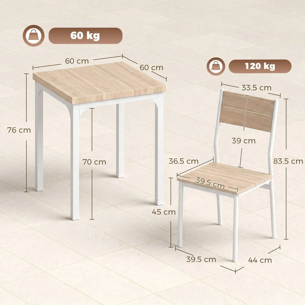 HOMCOM 3 Pcs Compact Dining Table 2 Chairs Set, Oak Wood Effect in Natural 3