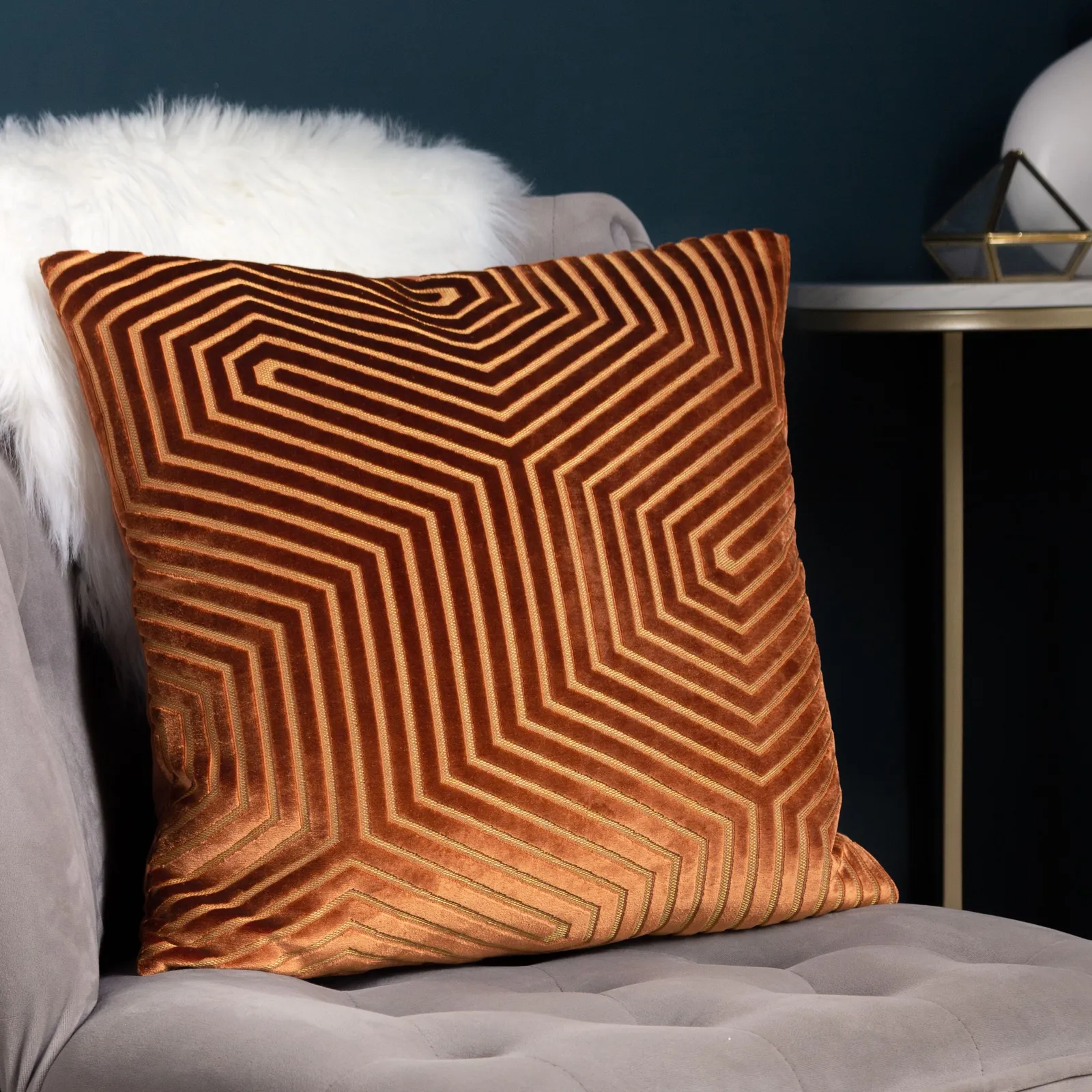 Paoletti Evoke Cut Velvet Cushion in Orange 1