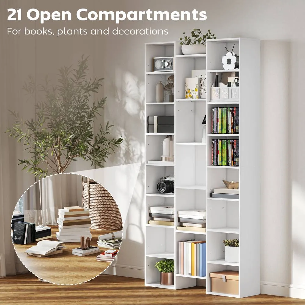 HOMCOM Tall Bookshelf with 21 Compartments & 10 Adjustable Shelves in White 4