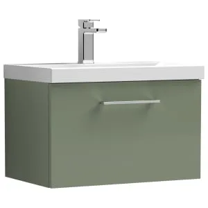 Nuie Arno Satin Green Wall Hung 1 Drawer Vanity Unit & Basin - 390 x 610mm