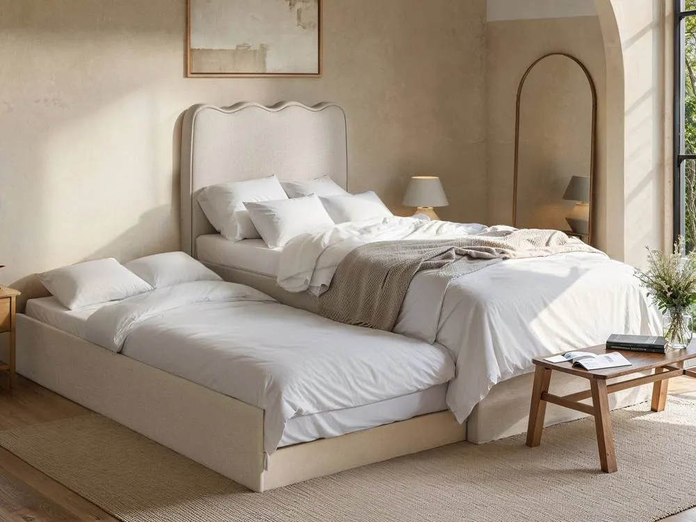 Flair Ellis Single Bed with Trundle Beige Woven Fabric 3