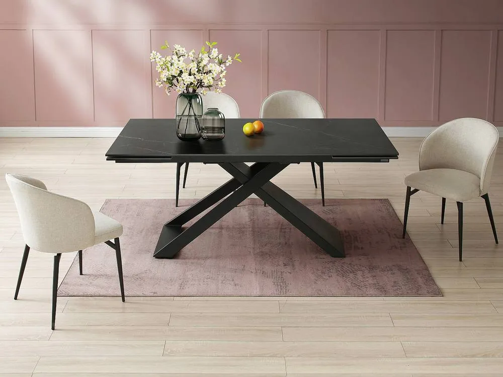 Vente-unique Extendable Dining Table for 6 To 10 People - Ceramic & Metal - Black 3