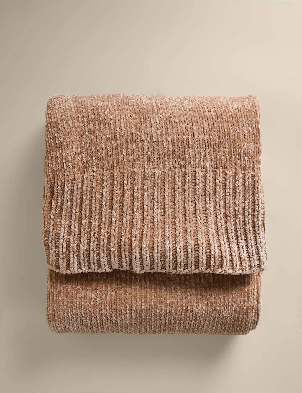 M&S Chenille Knitted Throw Neutral