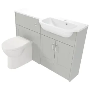 Deccado Padworth Whisper Grey Right Hand 1200mm Slimline Fitted Vanity & Toilet Pan Unit Combination with Right Hand Basin
