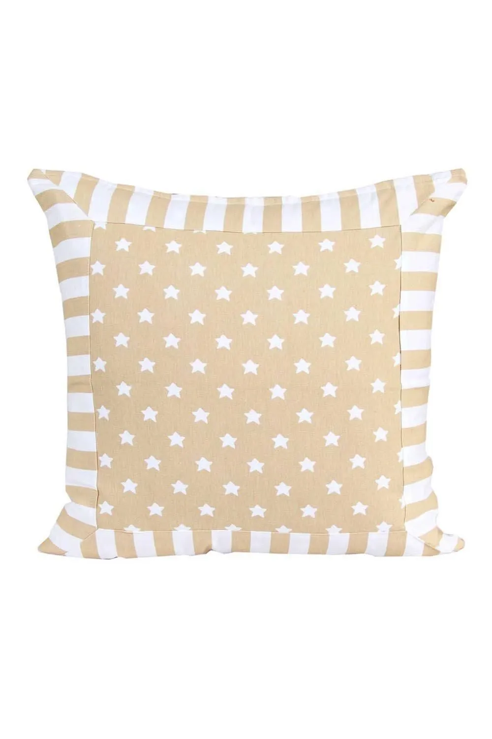 Homescapes Cotton Beige Stripe Border & Stars Cushion Cover