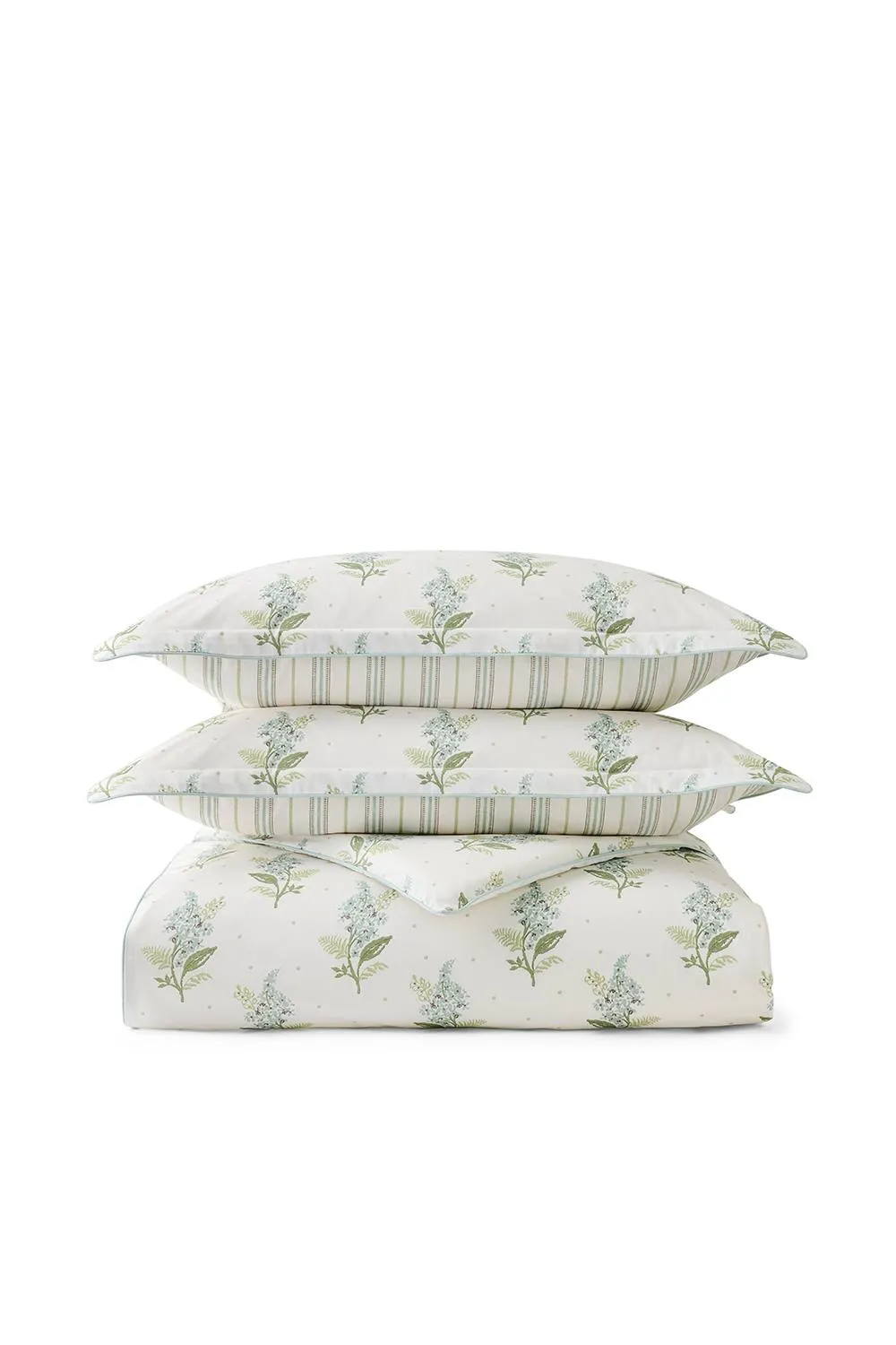 CHRISTY 'Blossom' Floral Striped Reversible Cotton Percale Duvet Cover Set in White 3