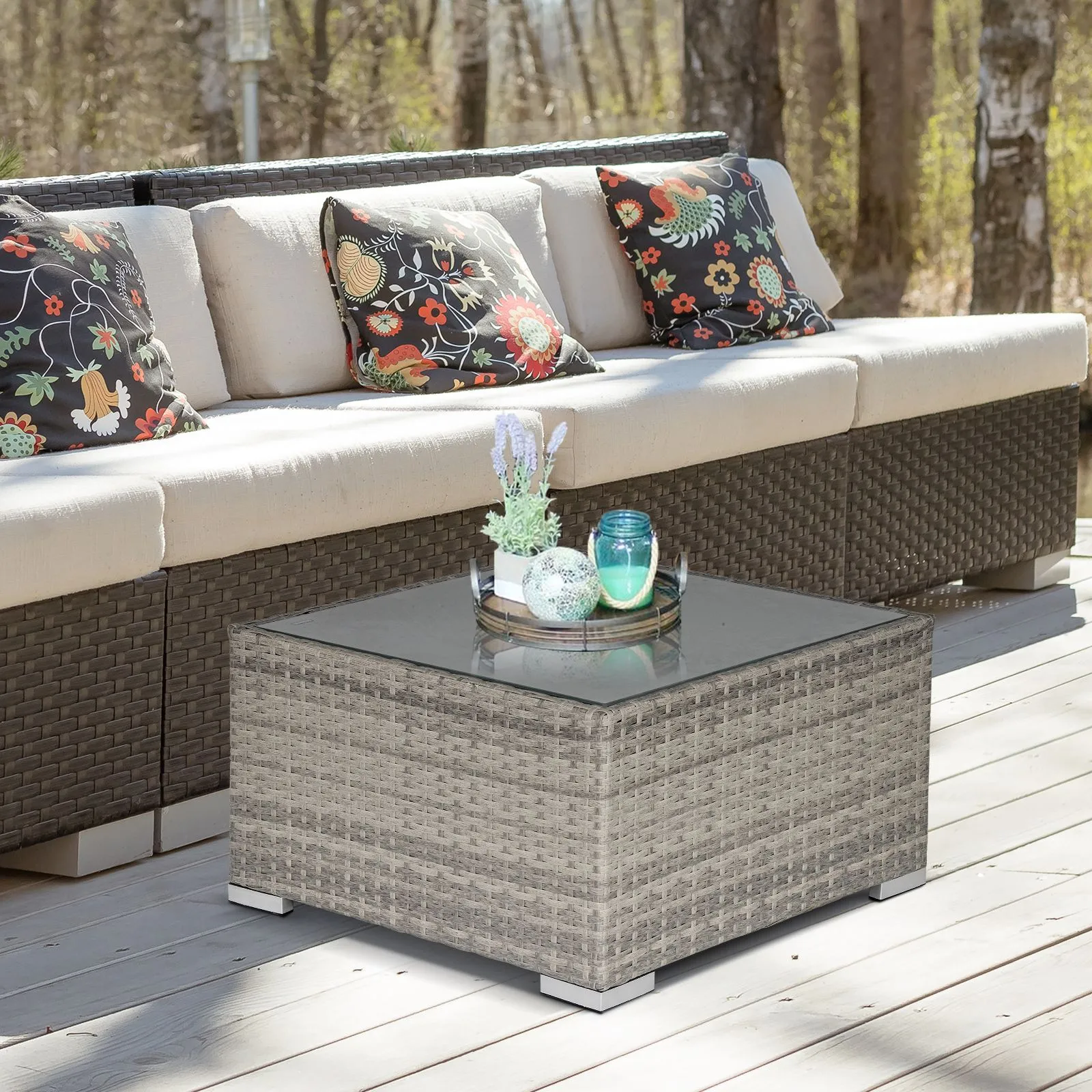 OUTSUNNY Outdoor Garden Furniture Rattan Single Middle Sofa w/ Cushions in Grey