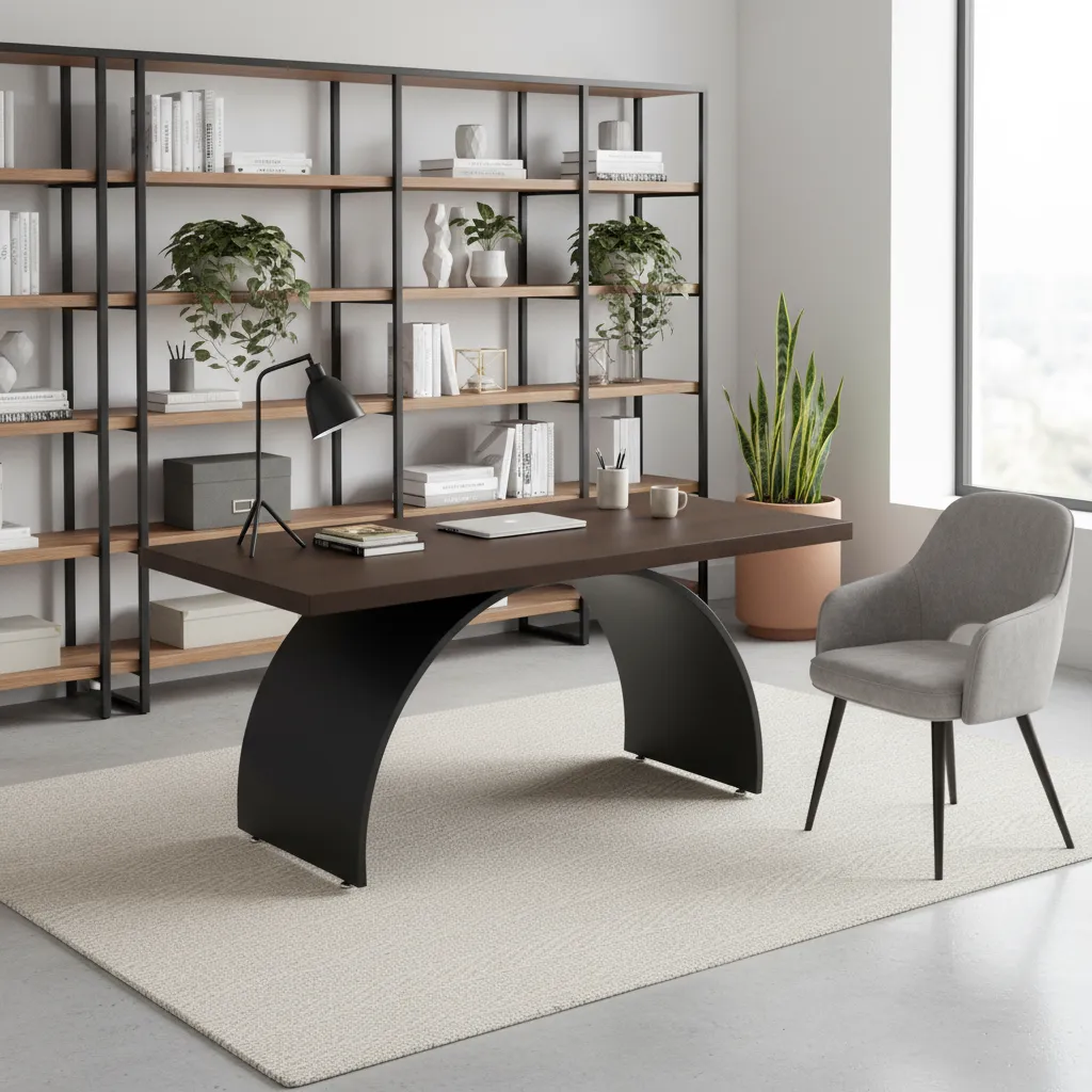 Industrial 180 cm Rectangular Walnut Wood Desk with Metal Base