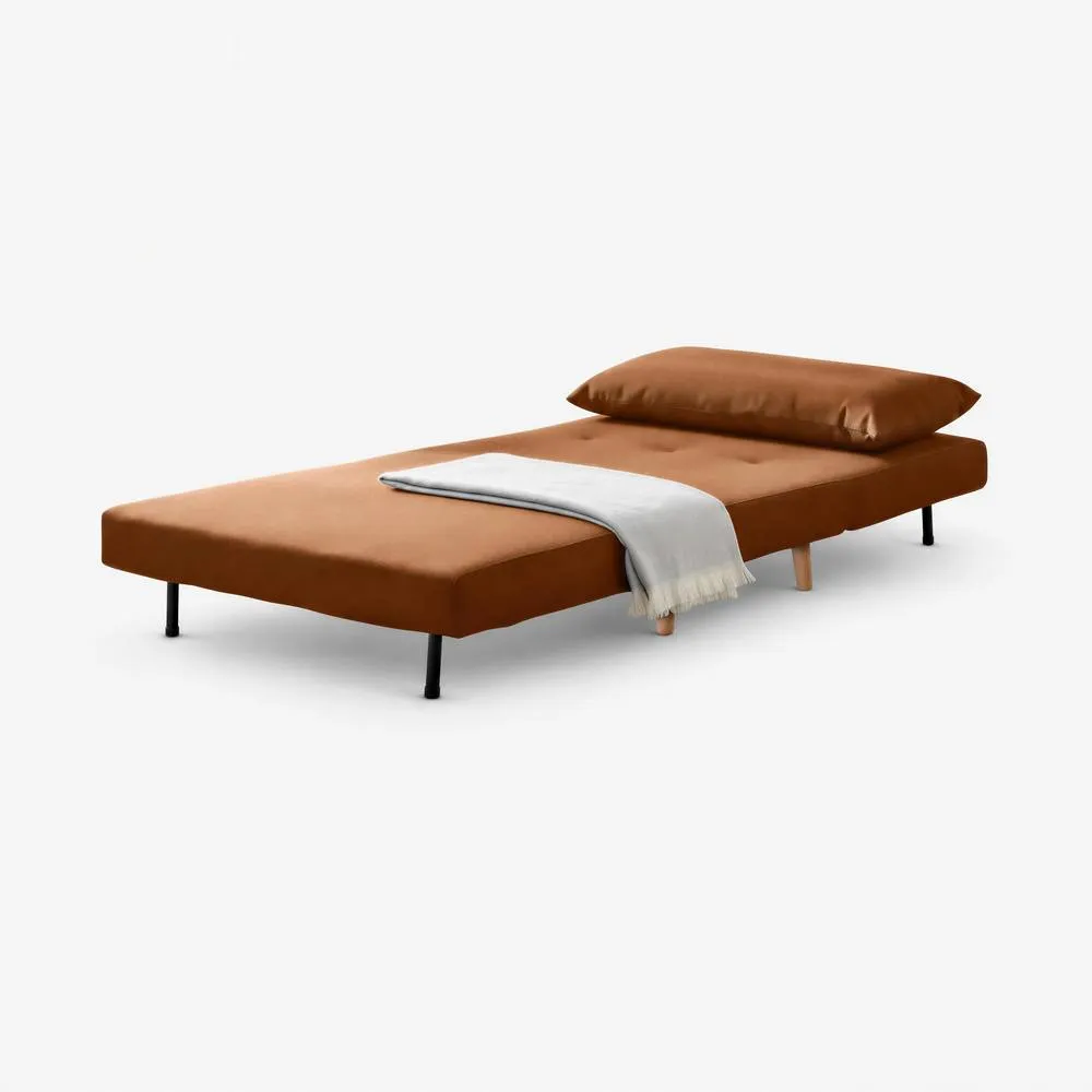 FurnitureboxUK Bobby Orange Velvet Single Folding Sofa Bed Chair 3