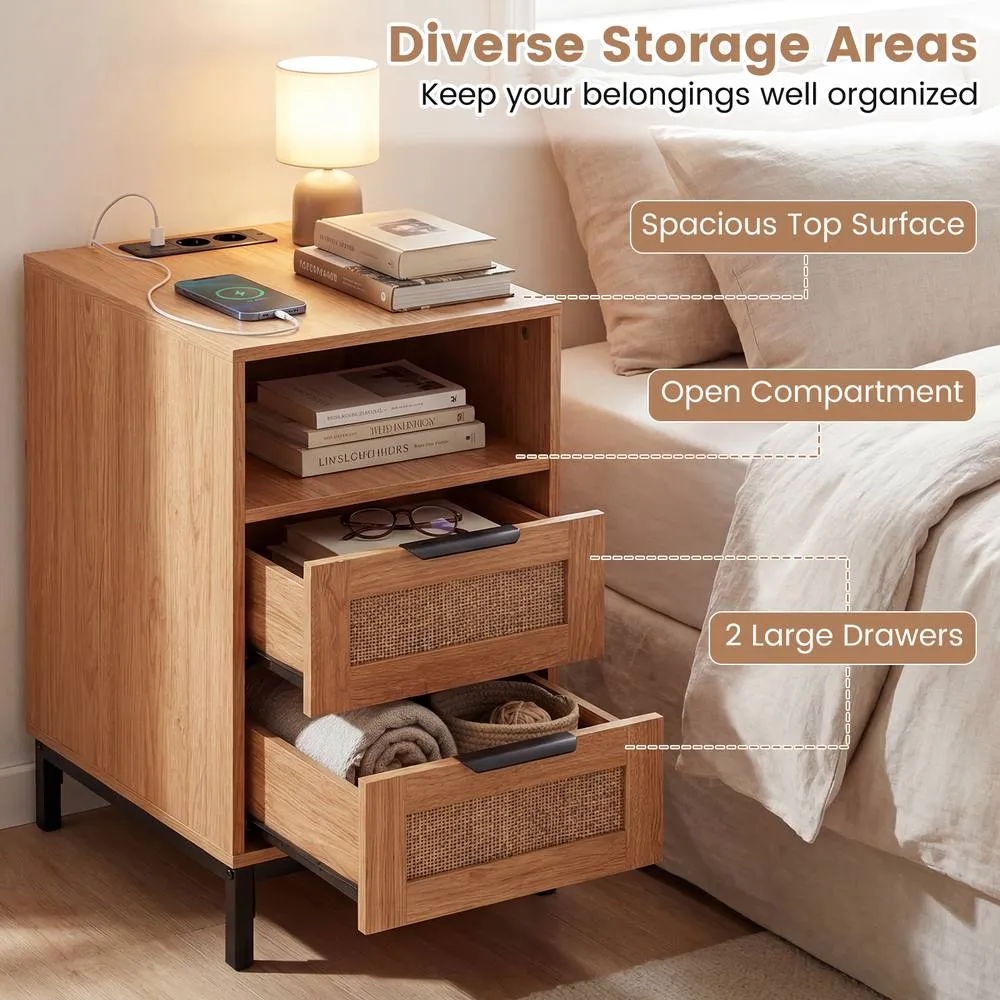 Costway Narrow End Table with Charging Station in Brown 5