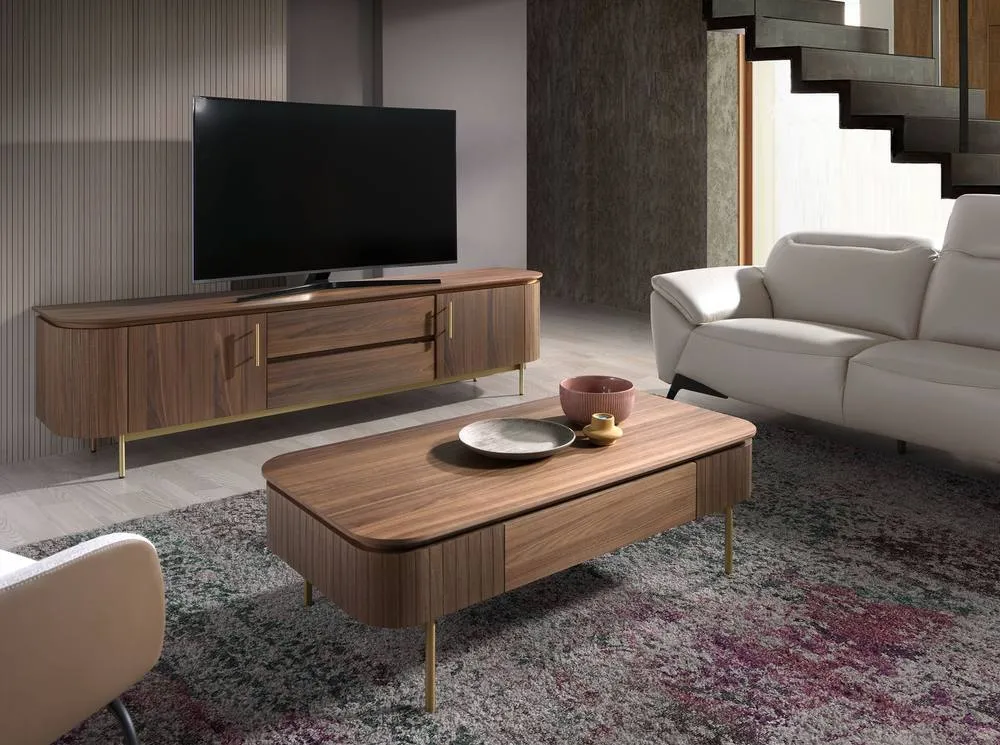 Angel Cerda Walnut TV Stand with Gold Polished Steel Legs 6