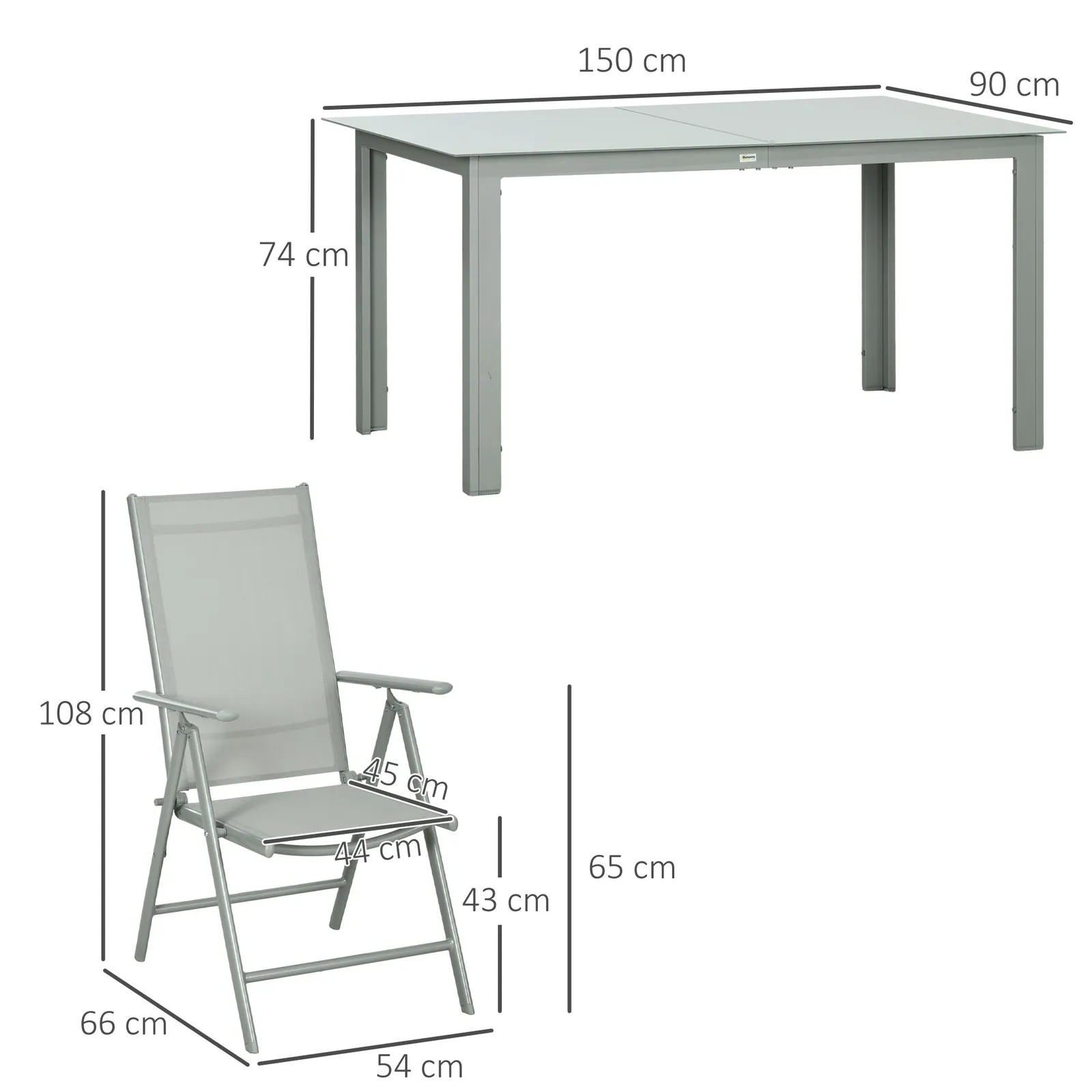 OUTSUNNY 7 Piece Garden Dining Set, Outdoor Table & 6 Chair, Aluminium in Grey 3