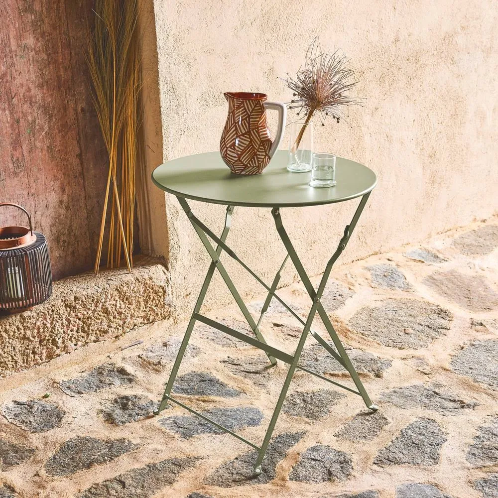sweeek Folding metal bistro garden table Ø60cm, seats 2 in Light Green 1