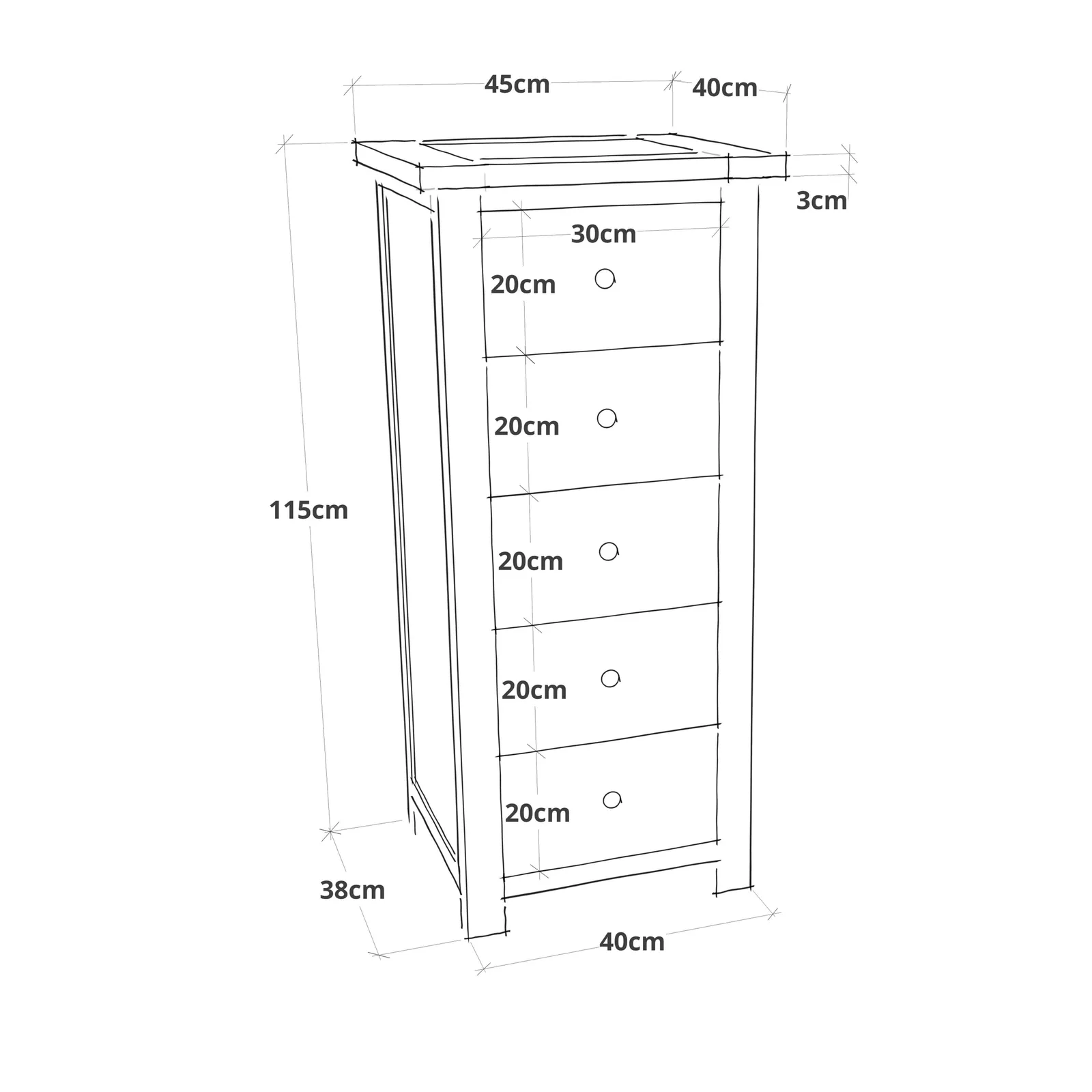Cabinet Bits Argenta 5 Drawer Narrow Chest of Drawers Chrome Cup Handle in Light Grey 4