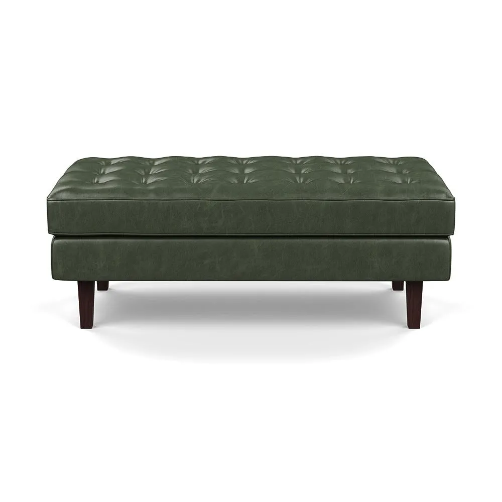 Heal's Hepburn Ottoman Stonewash Leather Vintage Green 278 Black Feet