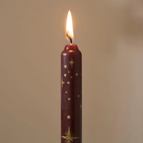 Set of 2 Burgundy & Gold Celestial Taper Candles 2