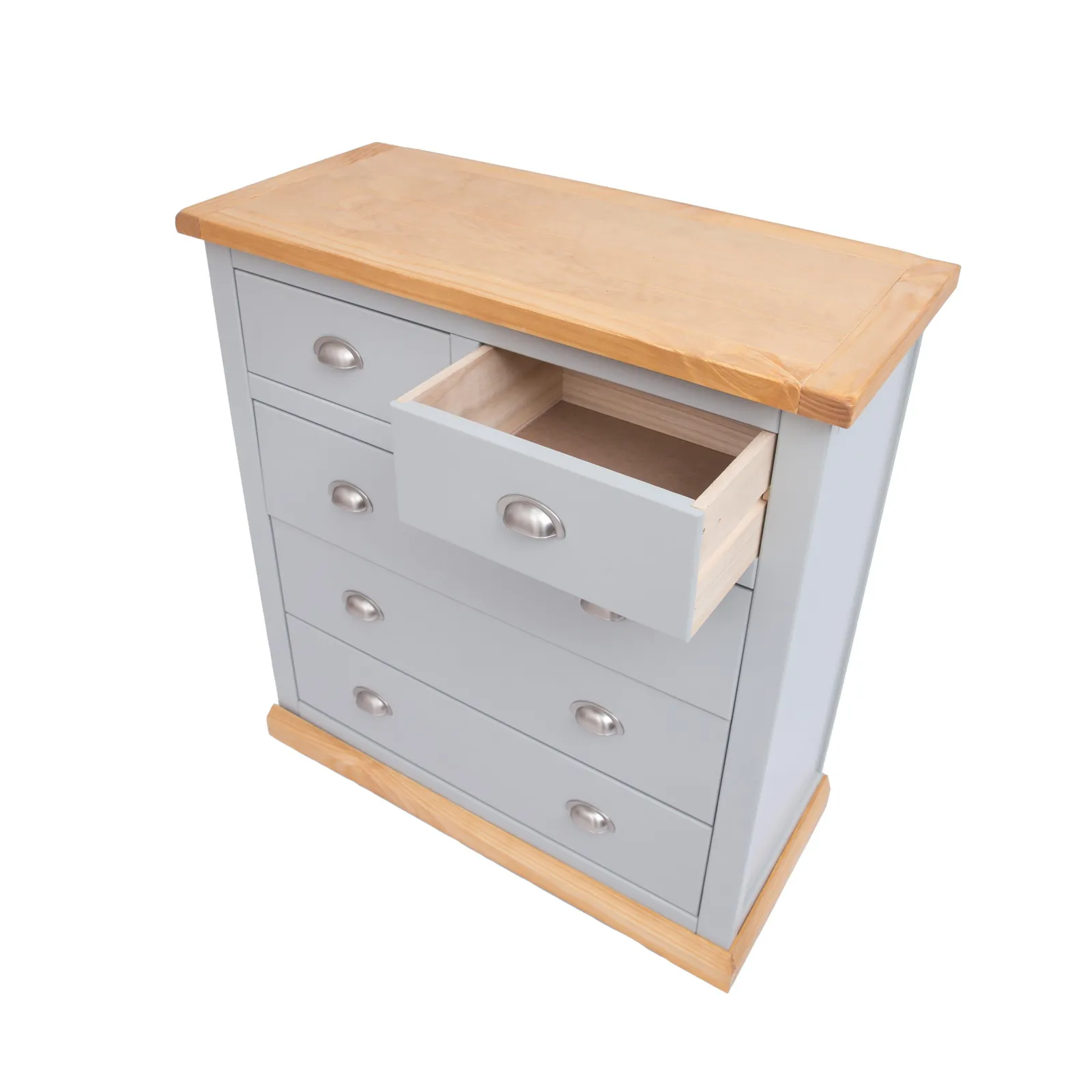 Cabinet Bits Bomporto 5 Drawer Chest of Drawers Chrome Cup Handle in Light Grey 4