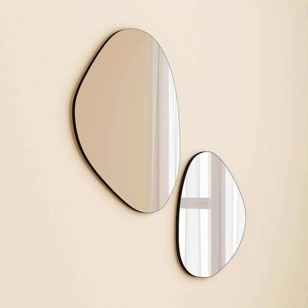 HOMCOM Pebble-Shaped Decorative Mirror, Set of 2 Wall Mirror in Black 2
