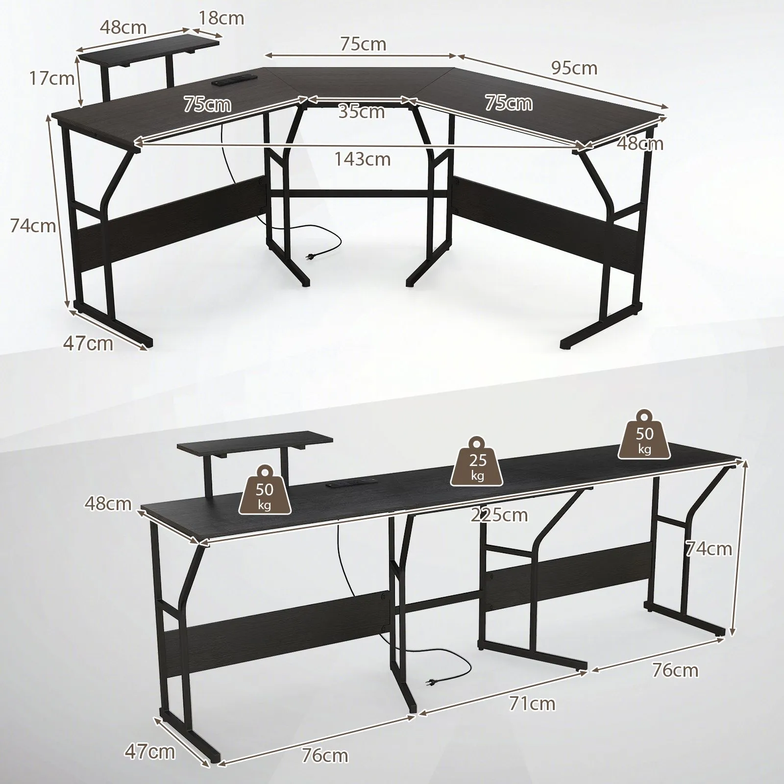 Costway L shaped Desk Long 2 Person Corner Computer Desk with Monitor Stand in Black 2