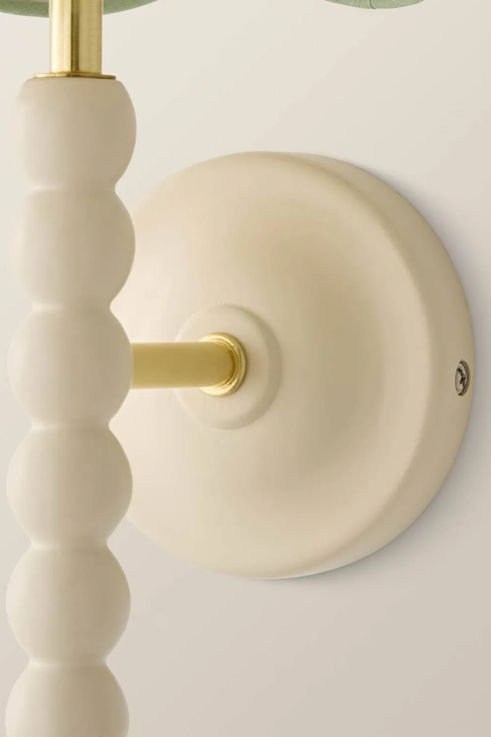 ValueLights Bobbins Cream Bobble Wall Light with Trim Linen Lamp Shade & Bulb in Pale Green 5