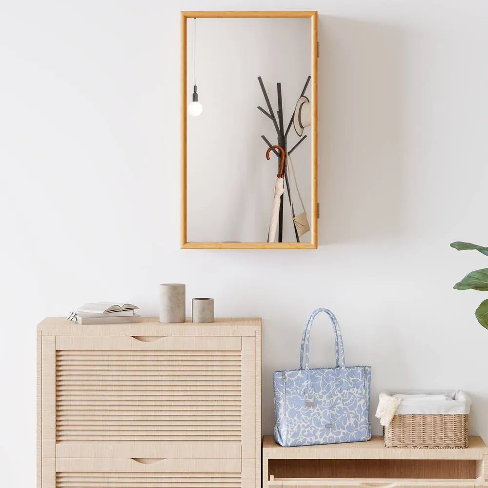 Costway Bathroom Wall Cabinet Bamboo Medicine Cabinet w/Mirror & 2 Shelves in Natural 3