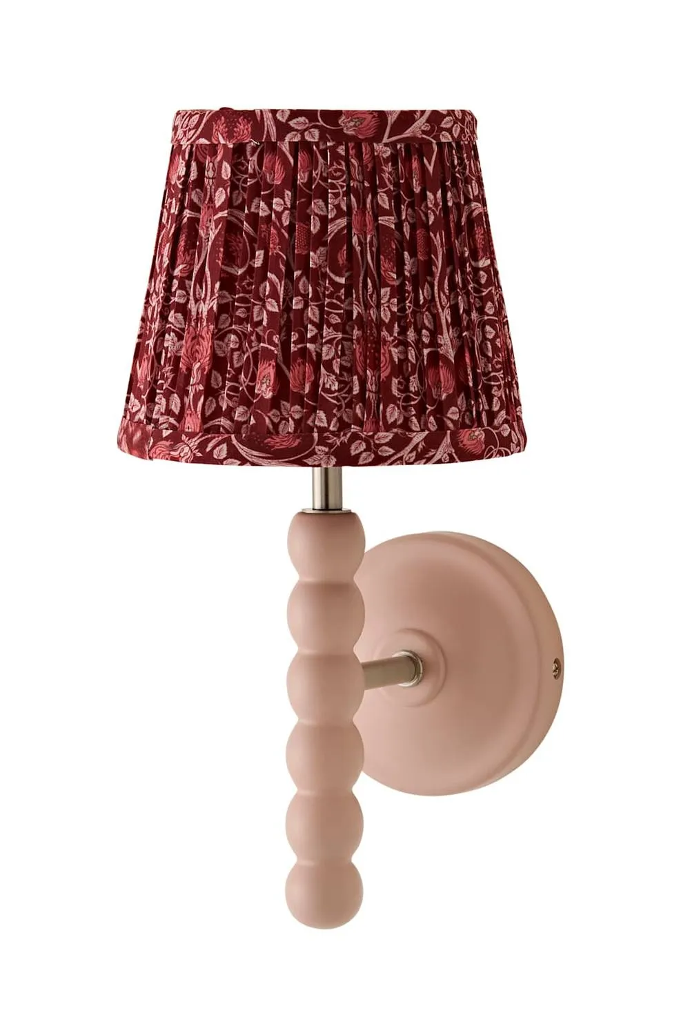 ValueLights Bobbins Burgundy Floral Pleated Shade Wooden Bobble Wall Light in Baby Pink 6
