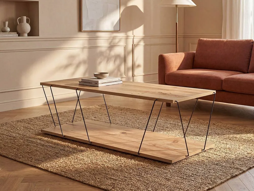 Vente-unique 1-Shelf Coffee Table - Colour: Natural & Black - DELORY in Light Oak 3