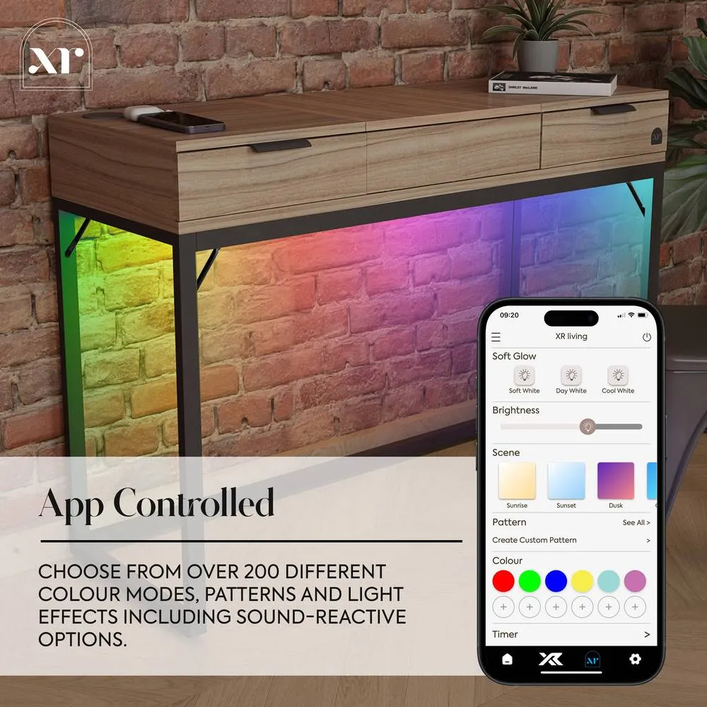 X Rocker Denver Dressing Table, Wireless Charging & App Control LED Lights in Light Oak 3