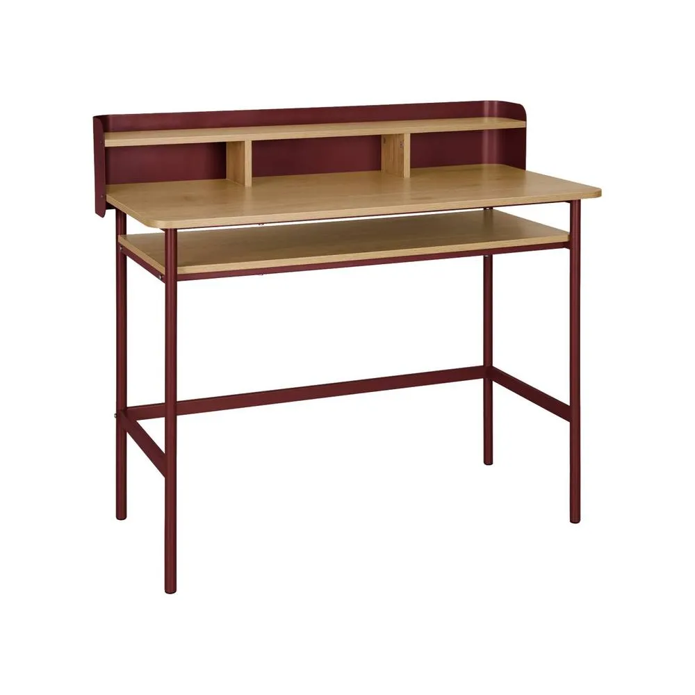 sweeek Metal desk with wood decor 3 niches in Red 2