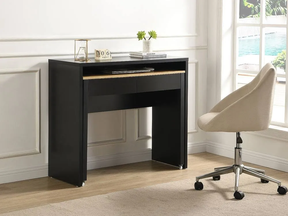 Vente-unique Extendable Console Desk With 2 Drawers - Black & Natural - LOAVIA 5